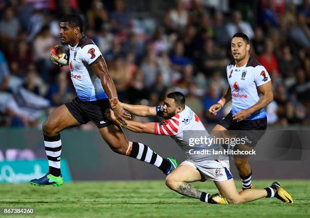 Tui Kamikamica of Fiji makes a break during the 2017 Rugby League World Cup match between Fiji and the United States on October 28, 2017 in...