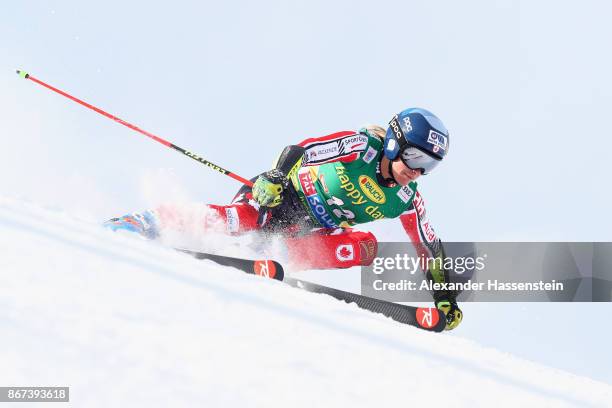 Marie-Michele Gagnon of Canada competes in the first run of the AUDI FIS Ski World Cup Ladies Giant Slalom on October 28, 2017 in Soelden, Austria.