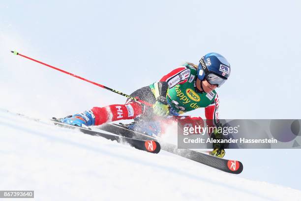 Marie-Michele Gagnon of Canada competes in the first run of the AUDI FIS Ski World Cup Ladies Giant Slalom on October 28, 2017 in Soelden, Austria.