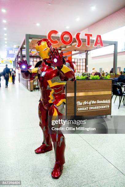 An Iron Man cosplayer during MCM London Comic Con 2017 held at the ExCel on October 28, 2017 in London, England.