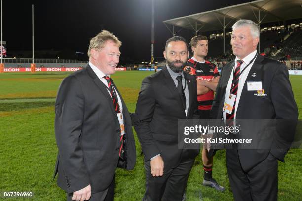 Crusaders Chairman Grant Jarrold, Assistant Coach Joe Maddock of Canterbury and Canterbuy Director Stuart Boon look on after their win in the Mitre...