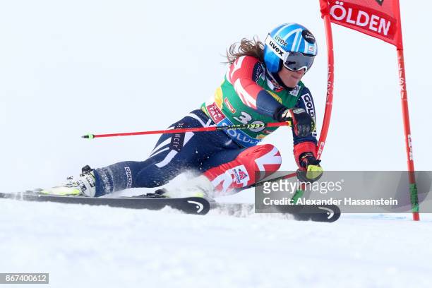Alex Tilley of Great Britain of Sweden competes in the first run of the AUDI FIS Ski World Cup Ladies Giant Slalom on October 28, 2017 in Soelden,...