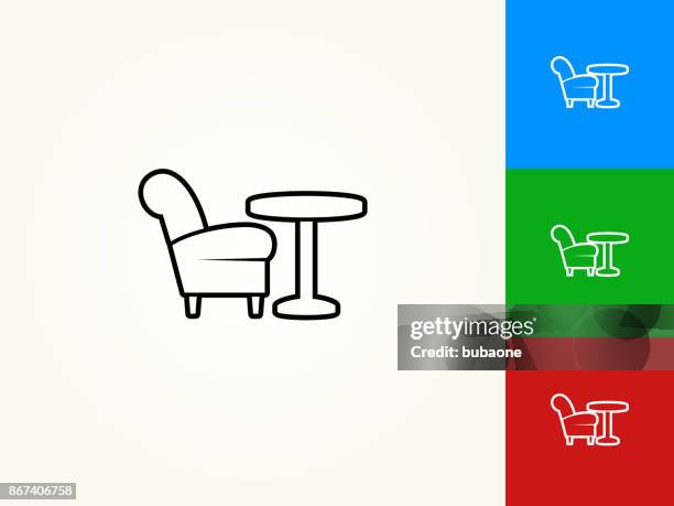 chair and coffee table black stroke linear icon - coffee table stock illustrations