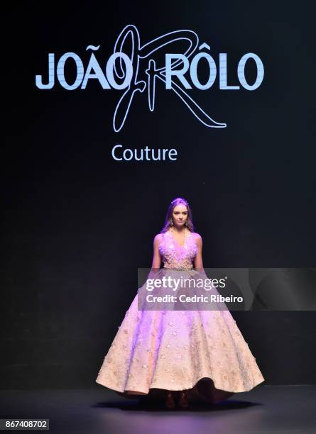 Model walks the runway during the Joao Rolo International show at Fashion Forward October 2017 held at the Dubai Design District on October 28, 2017...