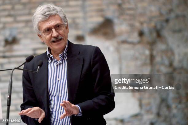 Massimo D' Alema participates in the assembly of Article 1 - Democratic and progressive movement, on October 28, 2017 in Rome, Italy.