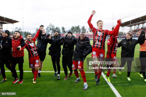 Ostersunds FK celebrates after the victory during the Allsvenskan match between Ostersunds FK and IF Elfsborg at Jamtkraft Arena on October 28, 2017...