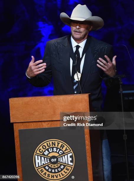 Honoree Alan Jackson speaks onstage during the Country Music Hall of Fame and Museum Medallion Ceremony to celebrate 2017 hall of fame inductees Alan...