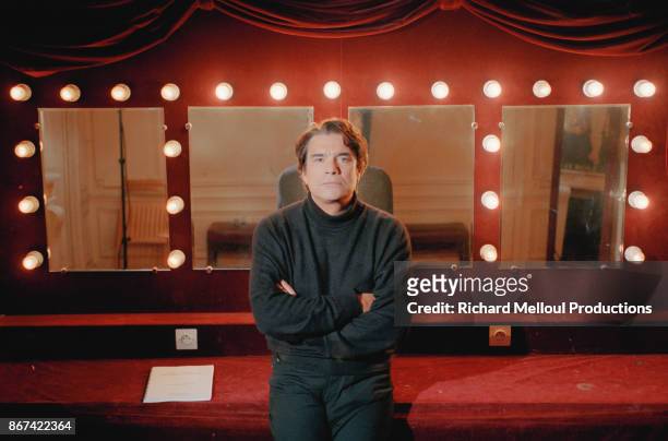 French businessman and politician Bernard Tapie sits in the dressing room at the Theatre de Paris. He is staring in a stage version of the Ken Kesey...