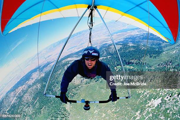 hang-glider, front view, nevada, usa (wide angle) - deltaplane photos et images de collection