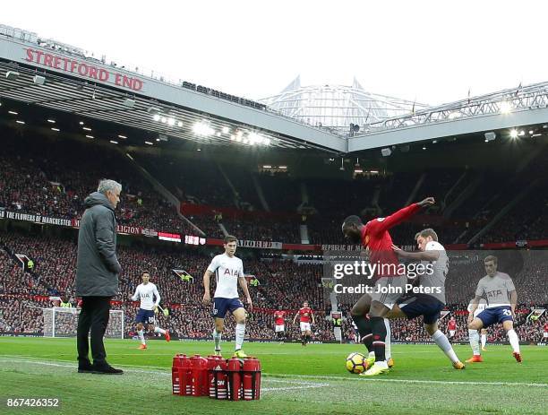 Romelu Lukaku of Manchester United in action with Jan Vertonghen of Tottenham Hotspur during the Premier League match between Manchester United and...