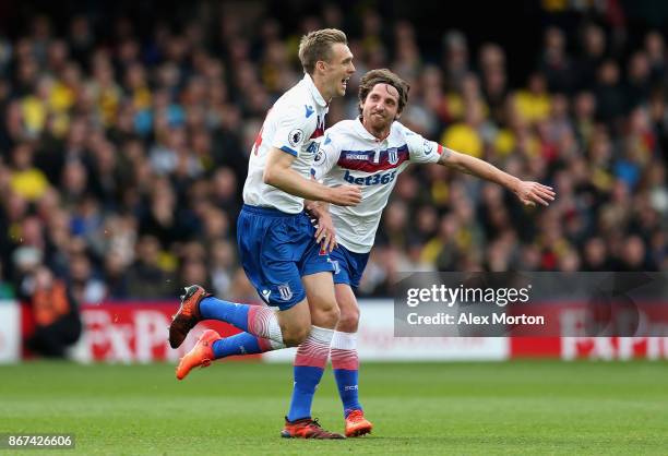 Darren Fletcher of Stoke City celebrates scoring his sides first goal during the Premier League match between Watford and Stoke City at Vicarage Road...