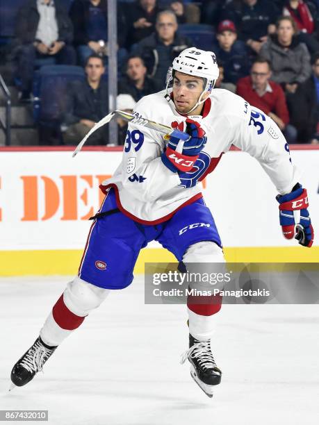 Jordan Boucher of the Laval Rocket skates against the Rochester Americans during the AHL game at Place Bell on October 25, 2017 in Laval, Canada. The...