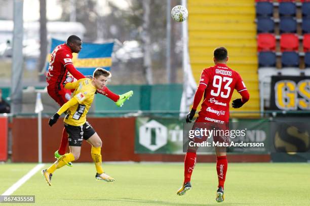 Ken Sema of Ostersunds FK and Adam Lundqvist of IF Elfsborg during the Allsvenskan match between Ostersunds FK and IF Elfsborg at Jamtkraft Arena on...