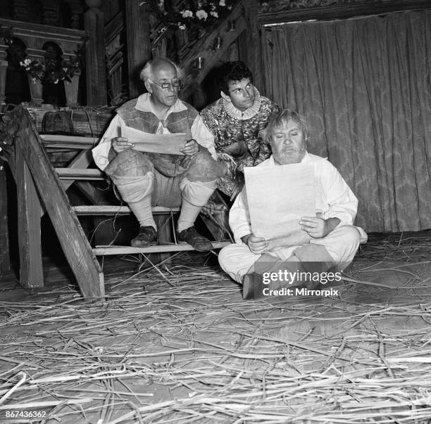 Rehearsals for 'A Midsummer Night's Dream' at the Shakespeare Memorial Theatre, Stratford-upon-Avon. Pictured, left to right, Quince , Puck and...