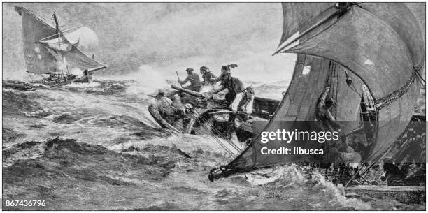 antique photo of paintings: sea - pirate painting stock illustrations