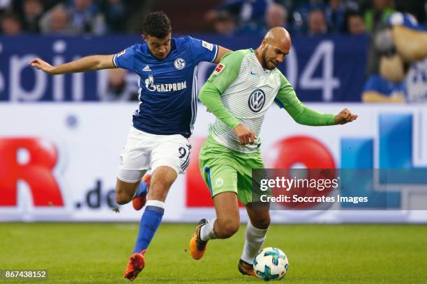 Franco Di Santo of Schalke 04, John Anthony Brooks of VFL Wolfsburg during the German Bundesliga match between Schalke 04 v VFL Wolfsburg at the...