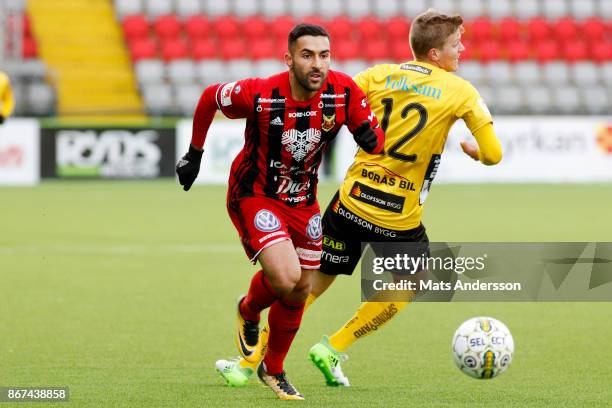 Saman Ghoddos of Ostersunds FK and Joakim Nilsson of IF Elfsborg during the Allsvenskan match between Ostersunds FK and IF Elfsborg at Jamtkraft...