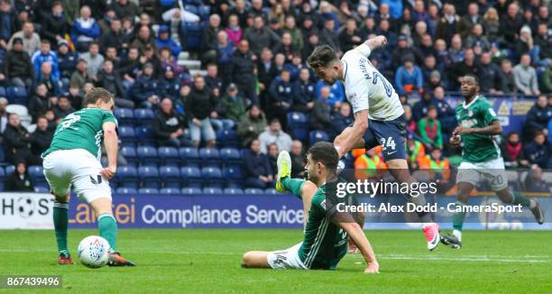 Preston North End's Sean Maguire scores his side's equalising goal to make the score 1-1 during the Sky Bet Championship match between Preston North...