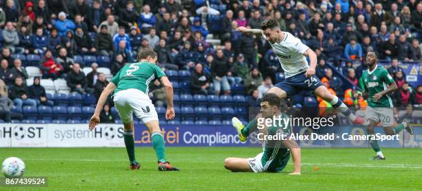 Preston North End's Sean Maguire scores his side's equalising goal to make the score 1-1 during the Sky Bet Championship match between Preston North...