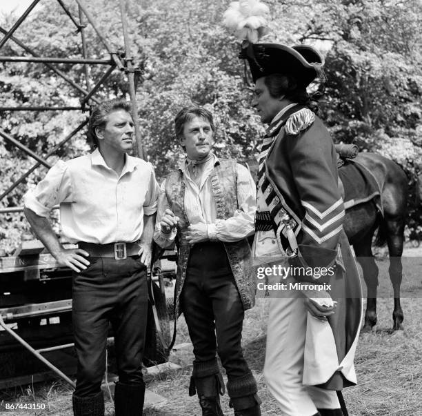 Burt Lancaster, Kirk Douglas and Laurence Olivier on the set of 'The Devil's Disciple' in Tring Park, Hertfordshire, 30th July 1958.