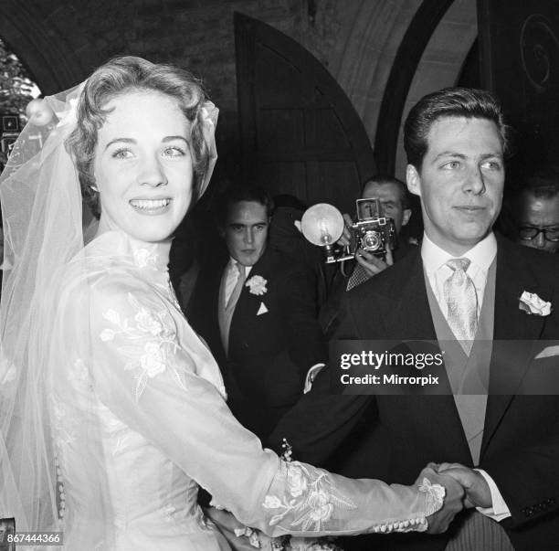 The wedding of Julie Andrews and Tony Walton at St Mary Oatlands Church, Weybridge, Surrey, 10th May 1959.