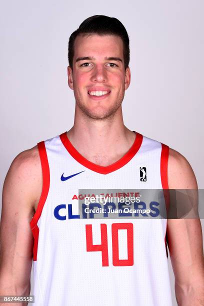 Marshall Plumlee of the Agua Caliente Clippers of Ontario poses for a head shot during media day on October 27, 2017 at the Darlene May Gym on the...