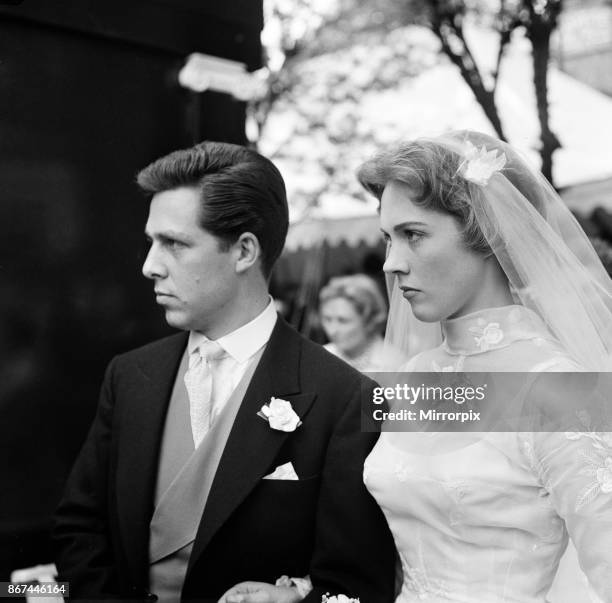 The wedding of Julie Andrews and Tony Walton at St Mary Oatlands Church, Weybridge, Surrey, 10th May 1959.