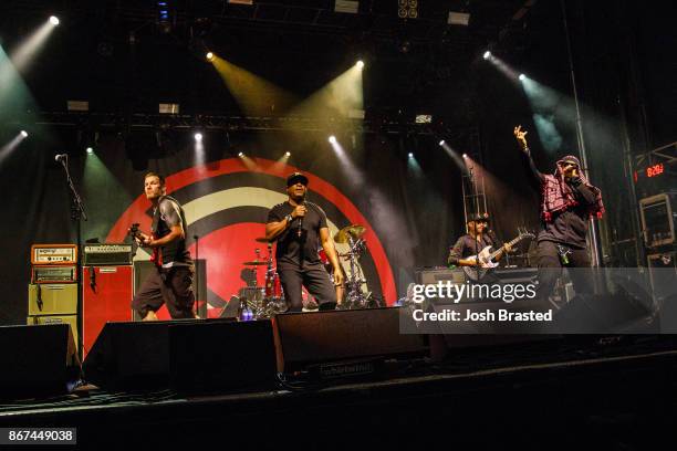 Tim Commerford, Chuck D, Tom Morello and B-Real of Prophets of Rage perform during the Voodoo Music + Arts Experience at City Park on October 27,...