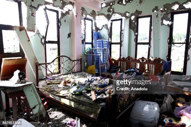 Bullet-riddled room of an apartment house, believed to have been rented by, Abu Sayyaf leader, Isnilon Hapilon is seen at a residential area in...