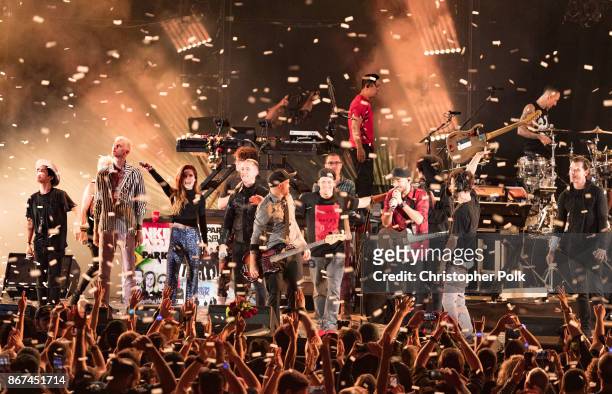Linkin Park and special guests perform onstage during the finale for the "Linkin Park And Friends Celebrate Life In Honor Of Chester Bennington"...