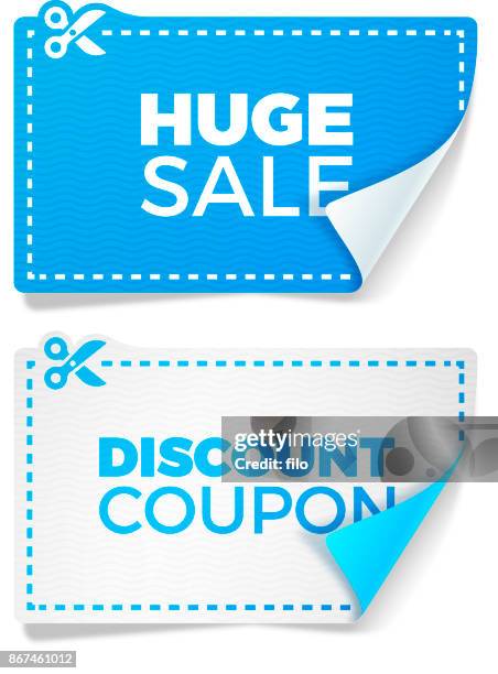 blaue verkauf rabatt-coupons - coupon stock-grafiken, -clipart, -cartoons und -symbole