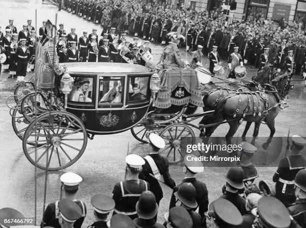 The second carriage of The Carriage Procession of Princes and Princesses of the Blood Royal carrying, Her Royal Highness The Duchess of Kent, His...