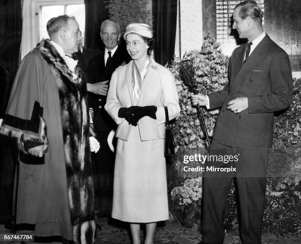 Queen Elizabeth II and Prince Philip visit Oldbury, 23rd April 1957.