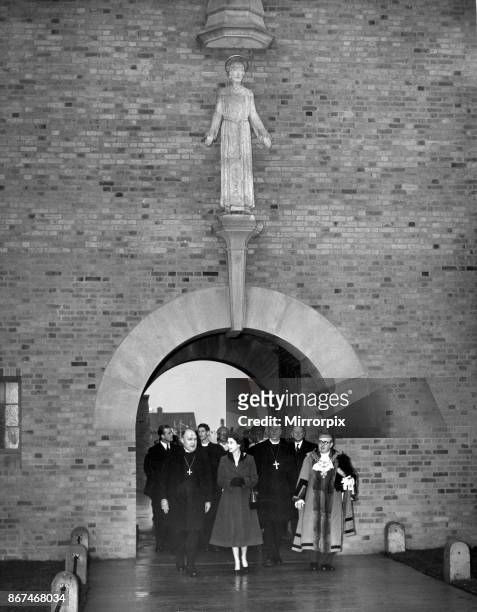 Queen Elizabeth II and Prince Philip visiting Birmingham, West Midlands. Pictured, the Queen leaves the new Shard End Church, All Saints Church,...