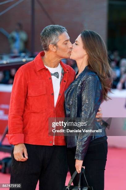 Rosario Fiorello and Susanna Biondo walk a red carpet during the 12th Rome Film Fest at Auditorium Parco Della Musica on October 28, 2017 in Rome,...