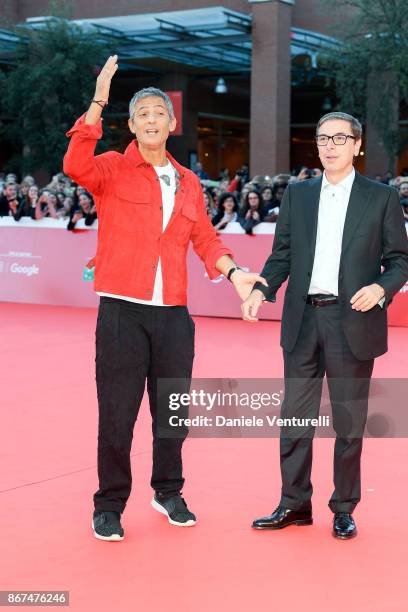 Rosario Fiorello and Antonio Monda walks a red carpet during the 12th Rome Film Fest at Auditorium Parco Della Musica on October 28, 2017 in Rome,...