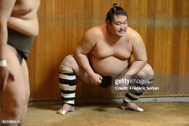 Sumo Wrestler Training in Sumida. Sumo wrestlers training in the Azumazeki-beya, located at Higashi–Komagata, Sumida. The sumo-beya, aka heya is an...