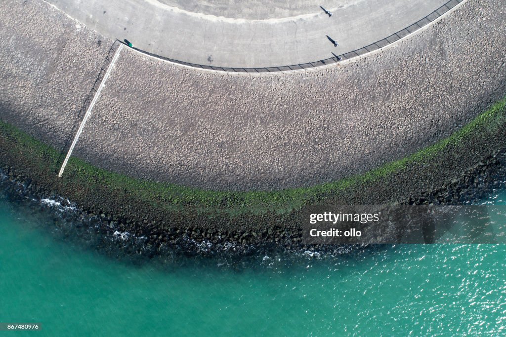 Dyke and coastline - aerial view