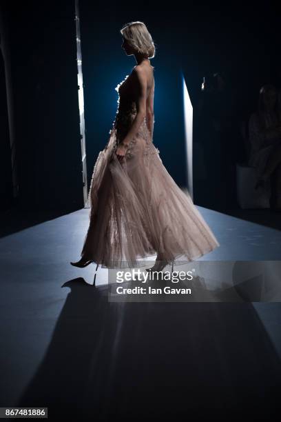 Model on the runway during the Joao Rolo International show at Fashion Forward October 2017 held at the Dubai Design District on October 28, 2017 in...