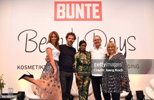 Host Mareile Hoeppner , photographer Oliver Beckmann, dancer Motsi Mabuse, make-up artist Horst Kirchberger and host Patricia Riekel attend the Bunte...