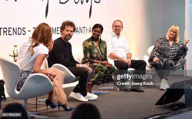 Host Mareile Hoeppner , photographer Oliver Beckmann, dancer Motsi Mabuse, make-up artist Horst Kirchberger and host Patricia Riekel attend the Bunte...