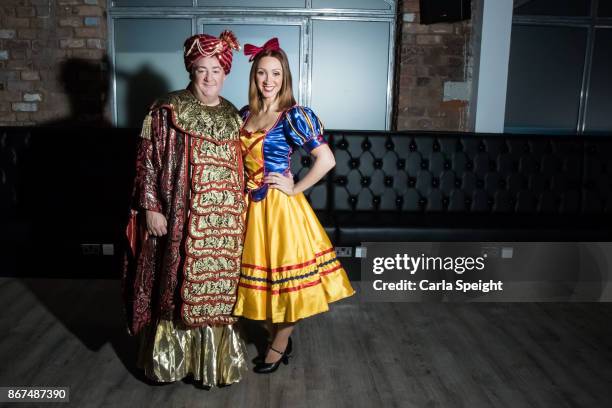 Johnny Vegas, Lucy Jo Hudson during the press launch for Show White and the Seven Dwarfs pantomime at Arthouse Square on October 27, 2017 in...