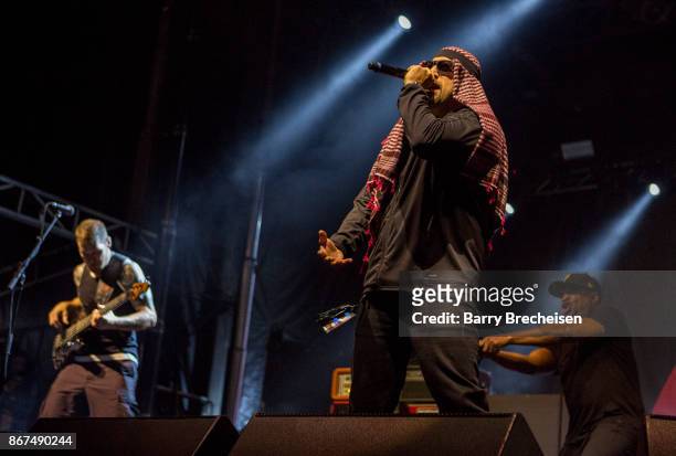 Tim Commerford, B-Real and Chuck D of Prophets of Rage perform during Voodoo Music + Arts Experience at City Park on October 27, 2017 in New Orleans,...