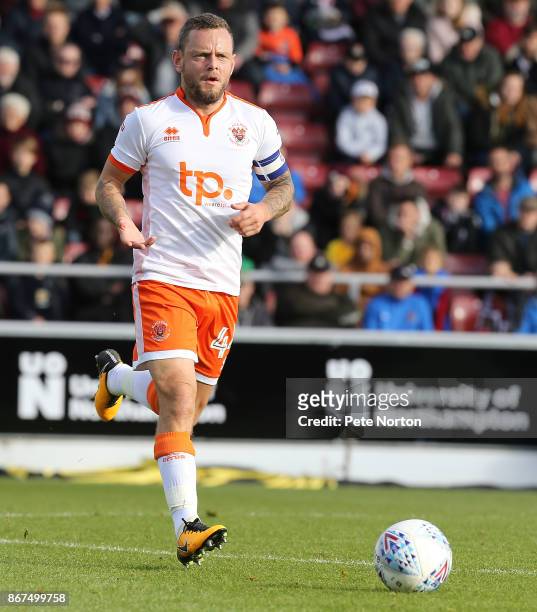 Jay Spearing of Blackpool in action during the Sky Bet League One match between Northampton Town and Blackpool at Sixfields on October 28, 2017 in...