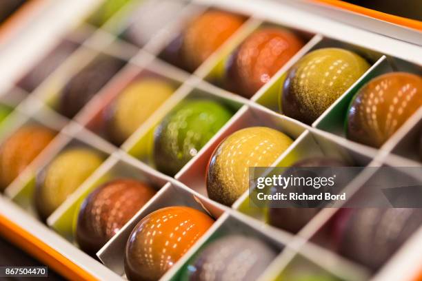 Chocolate creations made by master confectioner Pascal Pochon for 'Carre Chocolat' are seen during chocolate fair 'Salon Du Chocolat' at Parc des...