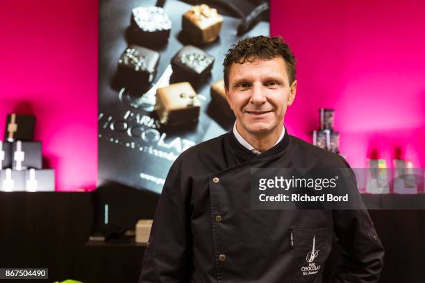Master confectioner Eric Monterrat poses for a portrait during chocolate fair 'Salon Du Chocolat' at Parc des Expositions Porte de Versailles on...
