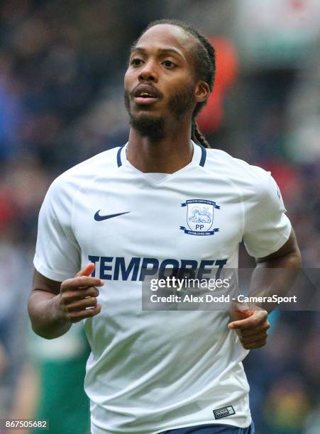 Preston North End's Daniel Johnson during the Sky Bet Championship match between Preston North End and Brentford at Deepdale on October 28, 2017 in...