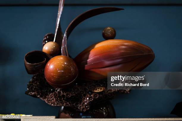 Creation by 'Maison Larnicol' is seen during chocolate fair 'Salon Du Chocolat' at Parc des Expositions Porte de Versailles on October 28, 2017 in...