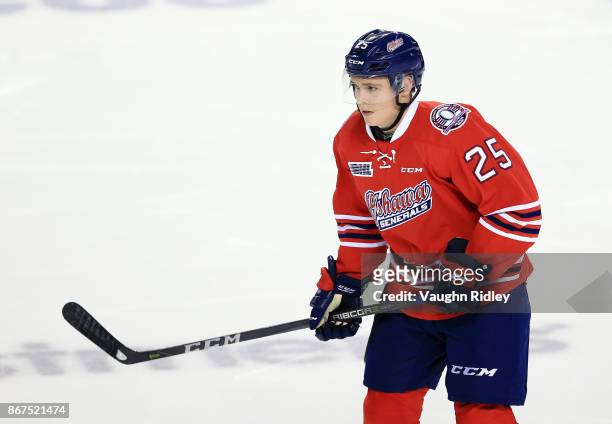 Kenny Huether of the Oshawa Generals skates during an OHL game against the Niagara IceDogs at the Meridian Centre on October 26, 2017 in St...