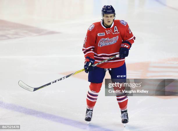 Matt Brassard of the Oshawa Generals skates during an OHL game against the Niagara IceDogs at the Meridian Centre on October 26, 2017 in St...